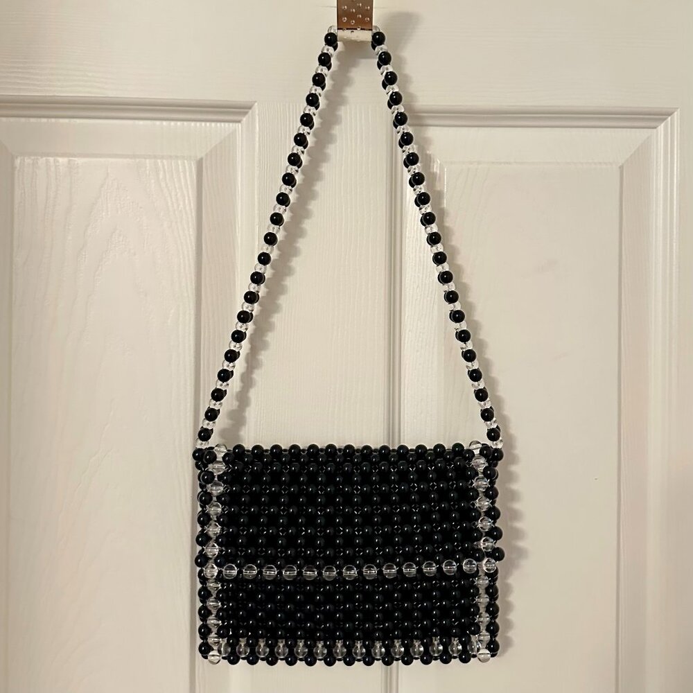 ZARA Beaded Flap Shoulder Bag Black & Clear